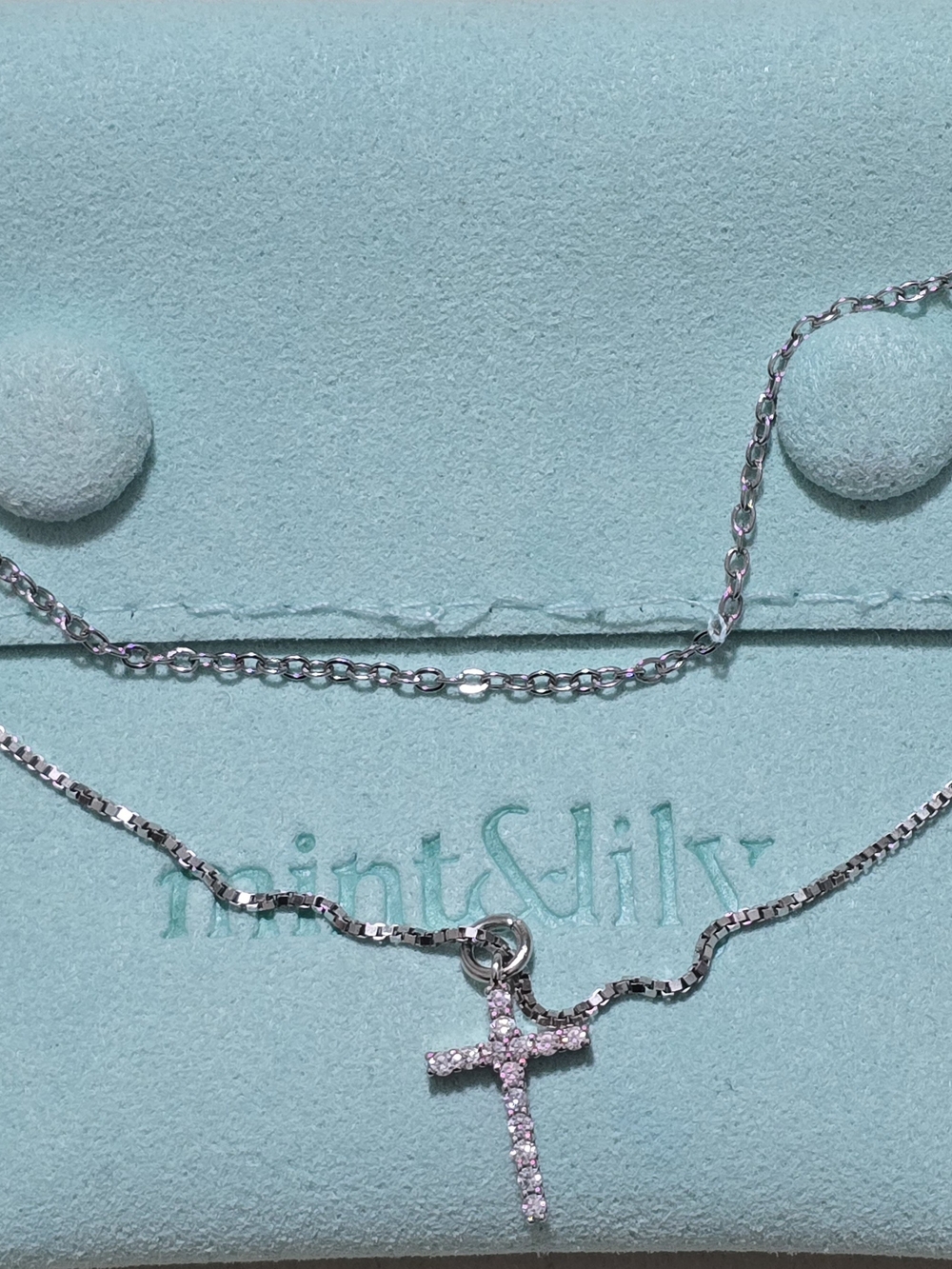 Mint And Lily 925 Silver Cross Pendant Necklace with Clear Crystals